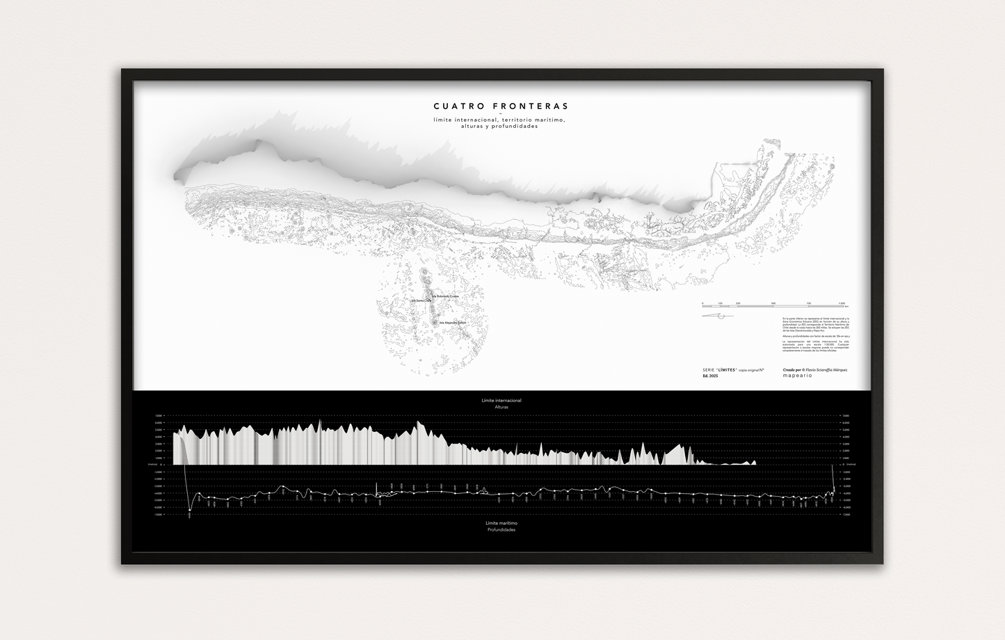 Cuatro fronteras | Límite internacional, territorio marítimo, alturas y profundidades